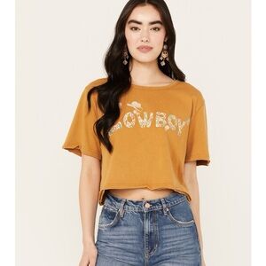 Miss Me Women's Boxy Fit Cowboy Short Sleeve Cropped Graphic Tee